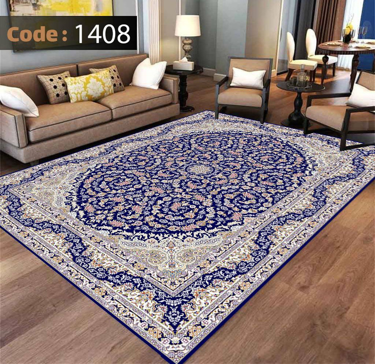 کاورفرش روفرشی دورکشدار گوشه لیفه ای لاکی ، آبی و متنوع کد 1408