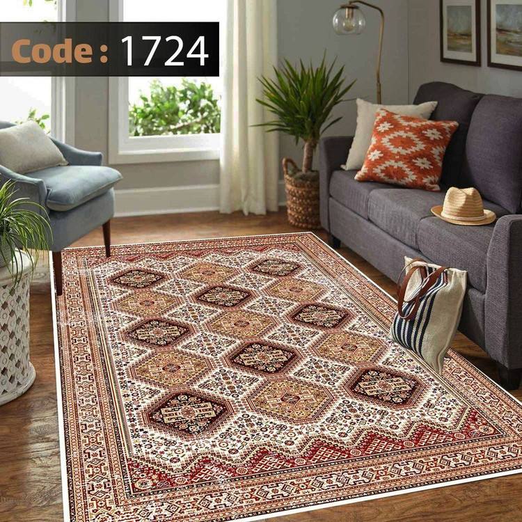 کاورفرش روفرشی دورکشدار گوشه لیفه ای لاکی ، آبی و متنوع کد 1724