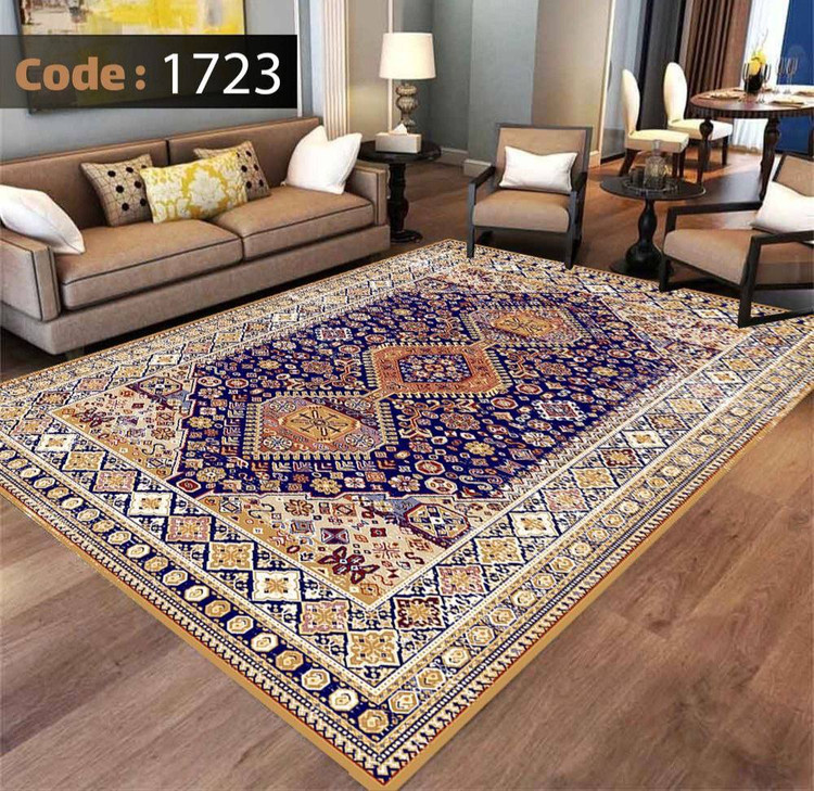 کاورفرش روفرشی دورکشدار گوشه لیفه ای لاکی ، آبی و متنوع کد 1723