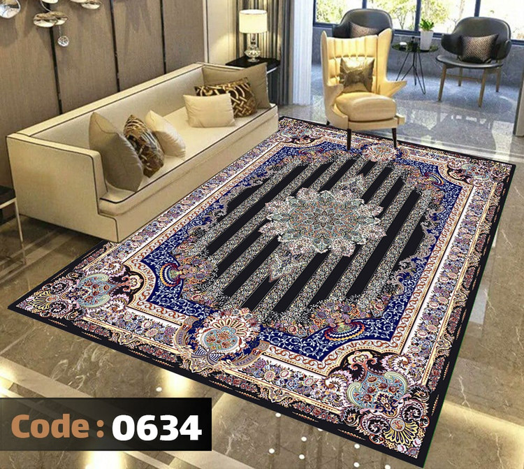 کاورفرش روفرشی دورکشدار گوشه لیفه ای لاکی ، آبی و متنوع کد 0634