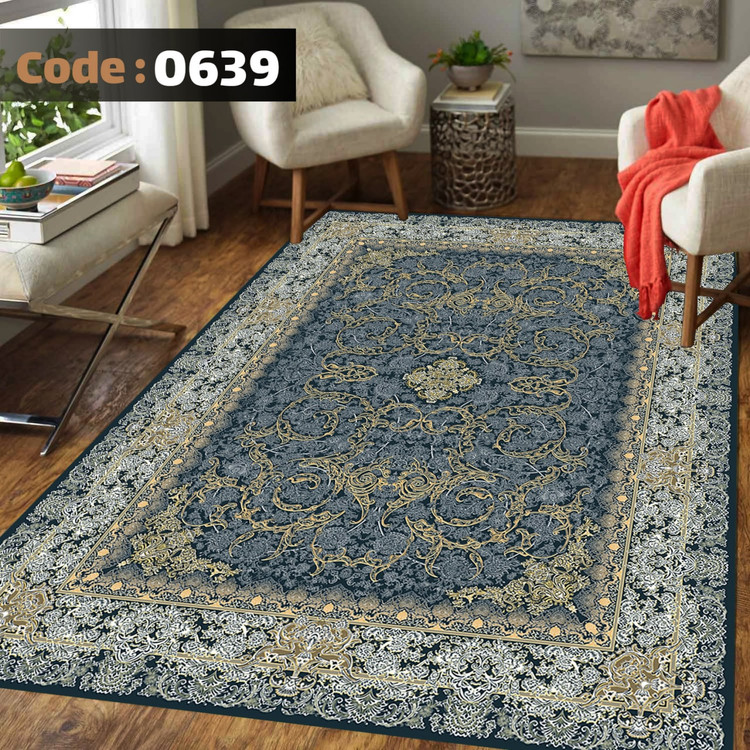 کاورفرش روفرشی دورکشدار گوشه لیفه ای لاکی ، آبی و متنوع کد 0639