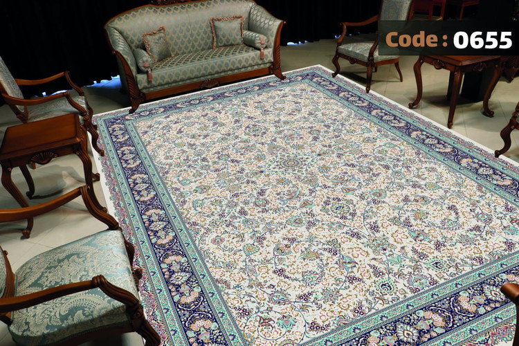 کاورفرش روفرشی دورکشدار گوشه لیفه ای لاکی ، آبی و متنوع کد 0655