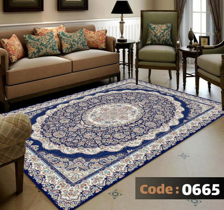 کاورفرش روفرشی دورکشدار گوشه لیفه ای لاکی ، آبی و متنوع کد 0665