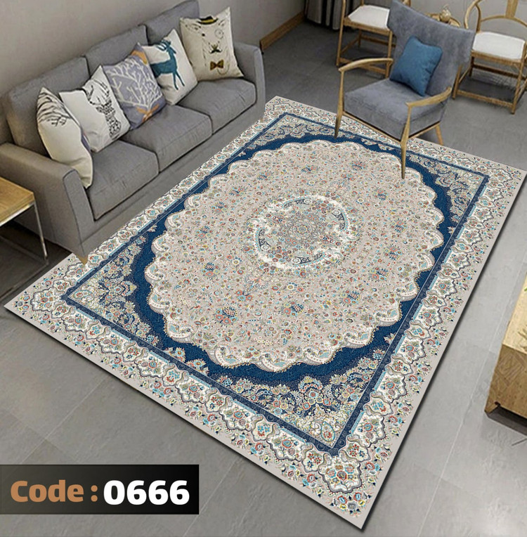 کاورفرش روفرشی دورکشدار گوشه لیفه ای لاکی ، آبی و متنوع کد 0666