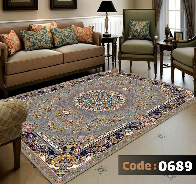 کاورفرش روفرشی دورکشدار گوشه لیفه ای لاکی ، آبی و متنوع کد 0689