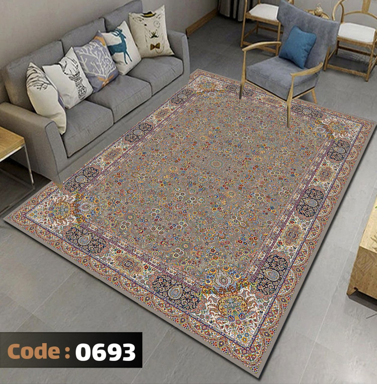 کاورفرش روفرشی دورکشدار گوشه لیفه ای لاکی ، آبی و متنوع کد 0693