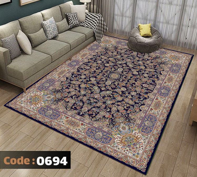 کاورفرش روفرشی دورکشدار گوشه لیفه ای لاکی ، آبی و متنوع کد 0694