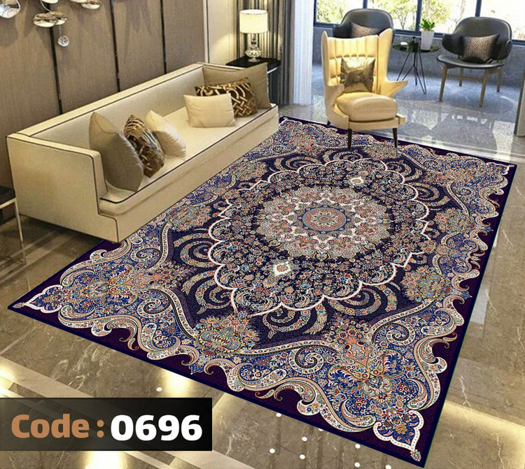 کاورفرش روفرشی دورکشدار گوشه لیفه ای لاکی ، آبی و متنوع کد 0696