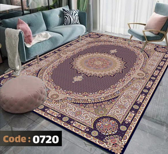 کاورفرش روفرشی دورکشدار گوشه لیفه ای لاکی ، آبی و متنوع کد 0720