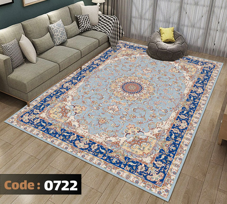 کاورفرش روفرشی دورکشدار گوشه لیفه ای لاکی ، آبی و متنوع کد 0722