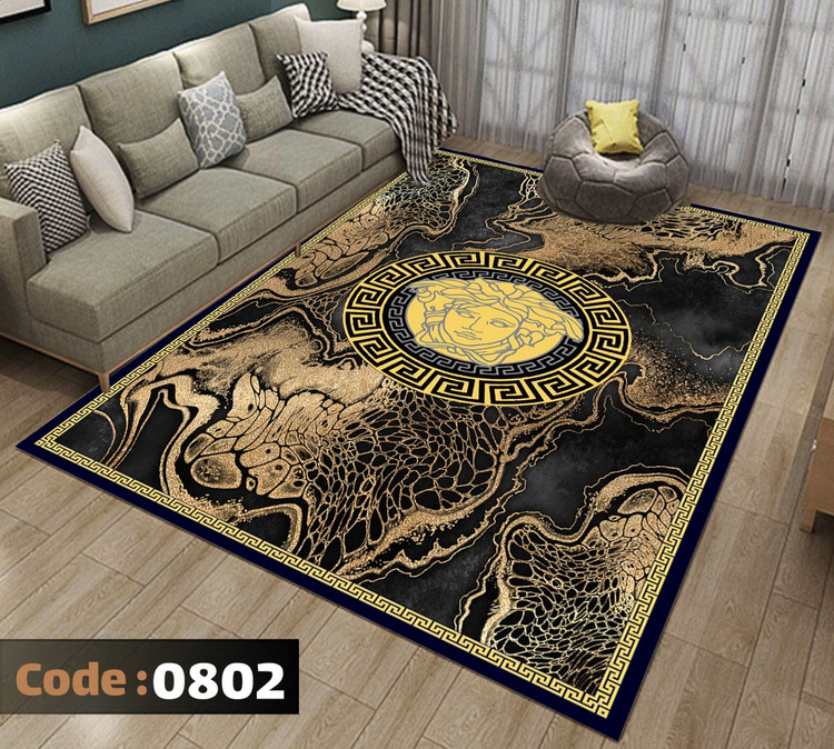 کاورفرش روفرشی دورکشدار گوشه لیفه ای لاکی ، آبی و متنوع کد 0802