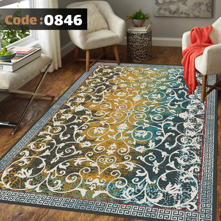 کاورفرش روفرشی دورکشدار گوشه لیفه ای لاکی ، آبی و متنوع کد 0846