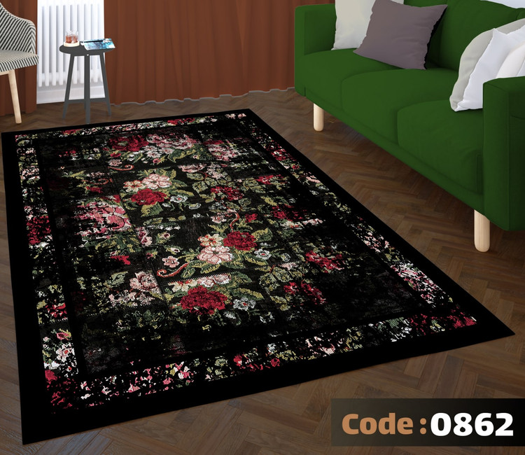 کاورفرش روفرشی دورکشدار گوشه لیفه ای لاکی ، آبی و متنوع کد 0862