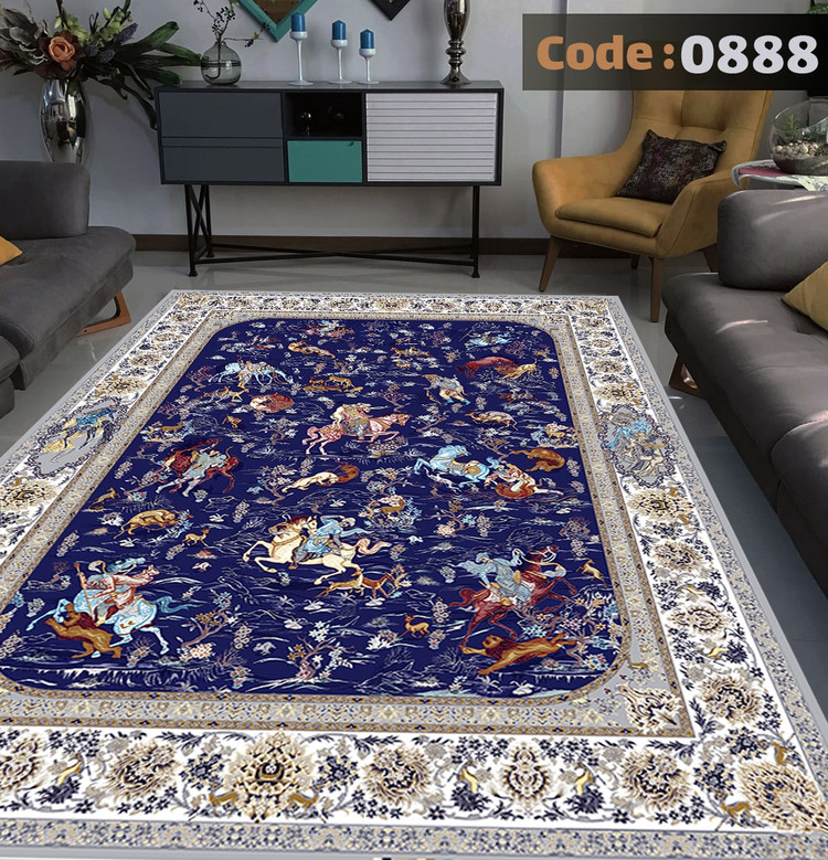 کاورفرش روفرشی دورکشدار گوشه لیفه ای لاکی ، آبی و متنوع کد 0888