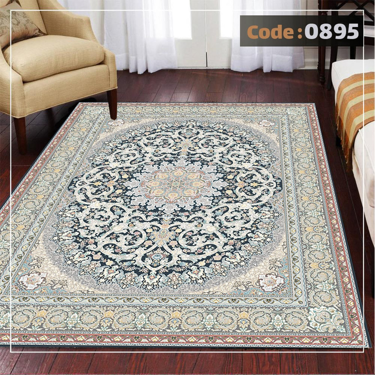 کاورفرش روفرشی دورکشدار گوشه لیفه ای لاکی ، آبی و متنوع کد 0895