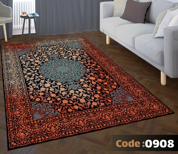 کاورفرش روفرشی دورکشدار گوشه لیفه ای لاکی ، آبی و متنوع کد 0908