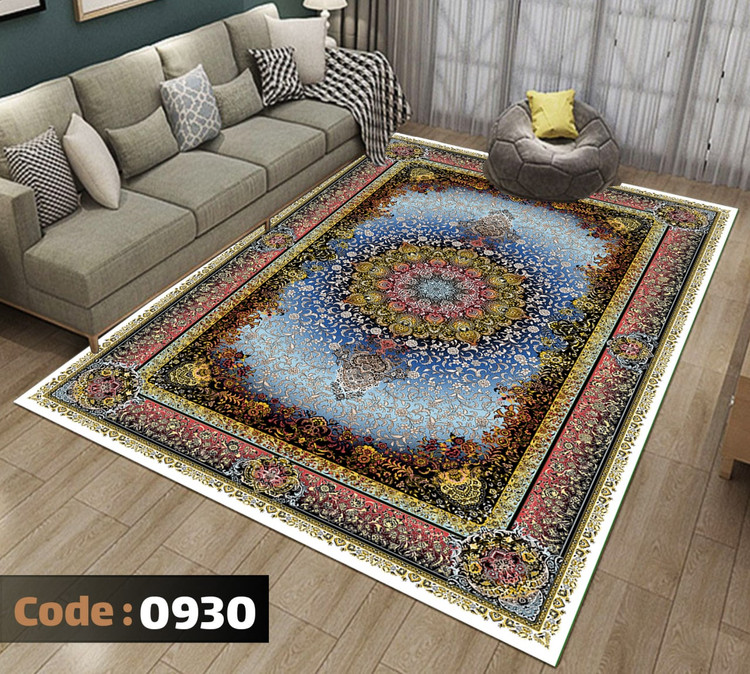 کاورفرش روفرشی دورکشدار گوشه لیفه ای لاکی ، آبی و متنوع کد 0930