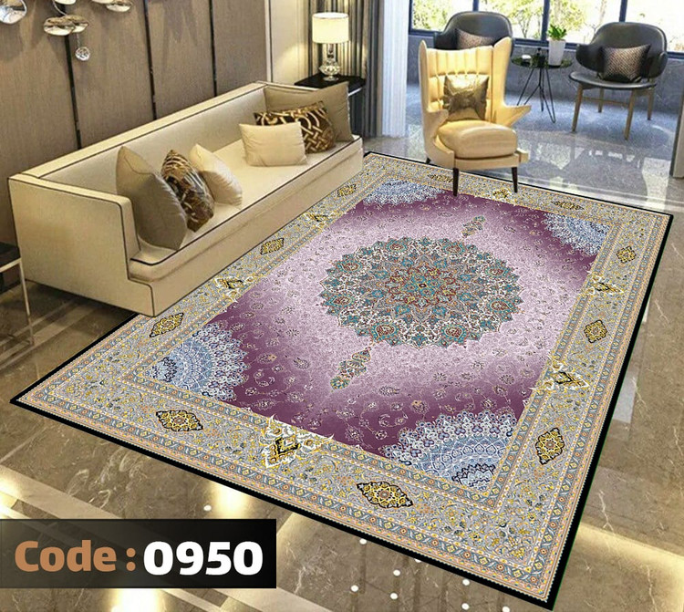 کاورفرش روفرشی دورکشدار گوشه لیفه ای لاکی ، آبی و متنوع کد 0950