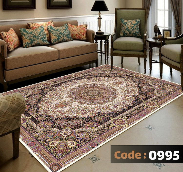 کاورفرش روفرشی دورکشدار گوشه لیفه ای لاکی ، آبی و متنوع کد 0995