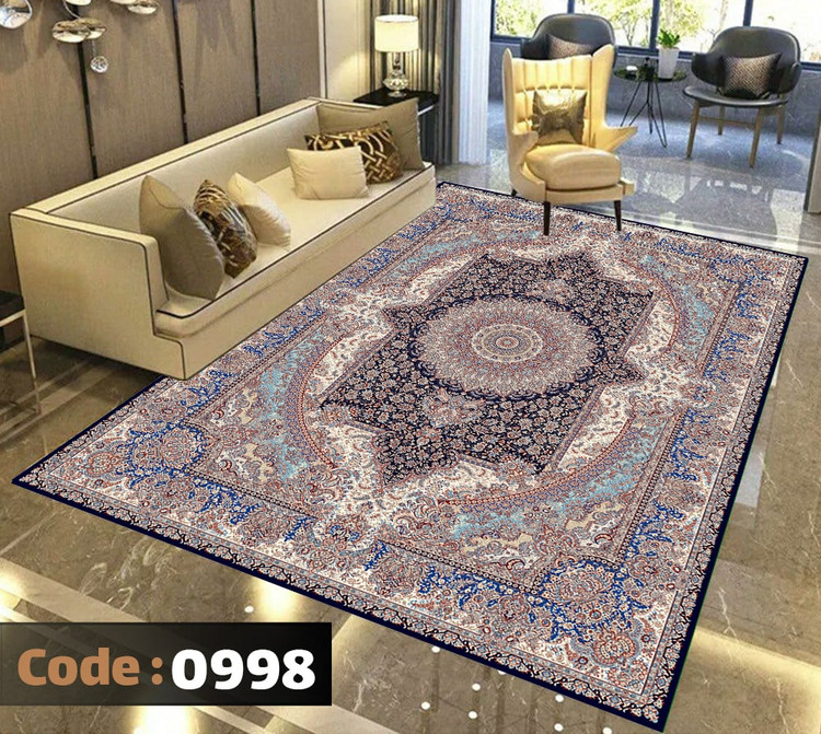 کاورفرش روفرشی دورکشدار گوشه لیفه ای لاکی ، آبی و متنوع کد 0998