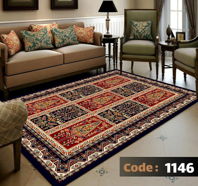 کاورفرش روفرشی دورکشدار گوشه لیفه ای لاکی ، آبی و متنوع کد 1146