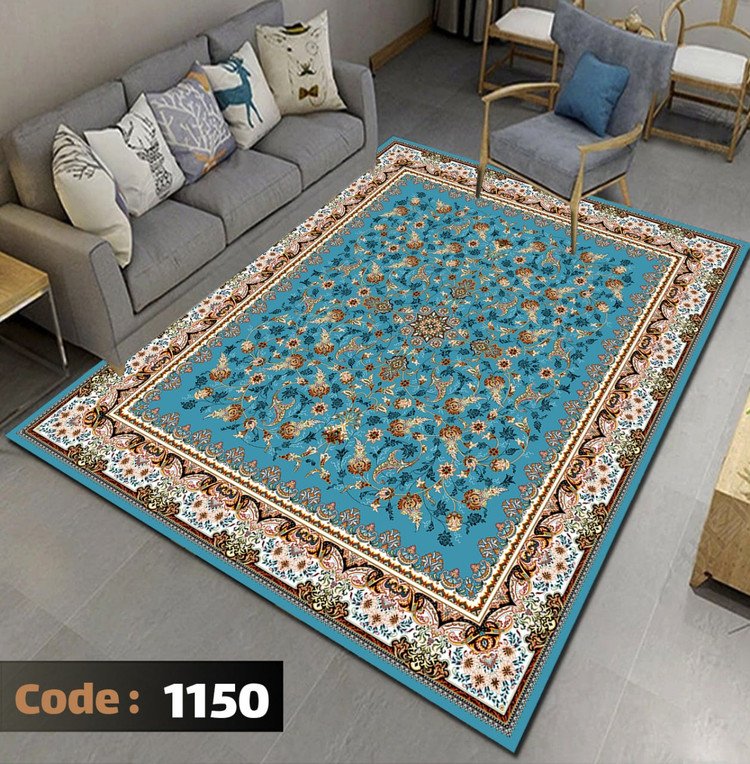 کاورفرش روفرشی دورکشدار گوشه لیفه ای لاکی ، آبی و متنوع کد 1150