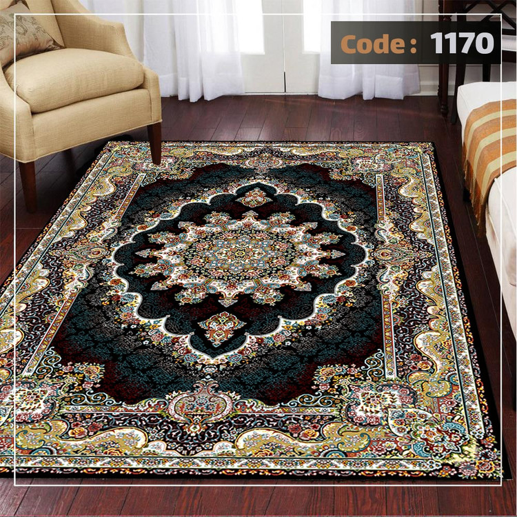 کاورفرش روفرشی دورکشدار گوشه لیفه ای لاکی ، آبی و متنوع کد 1170