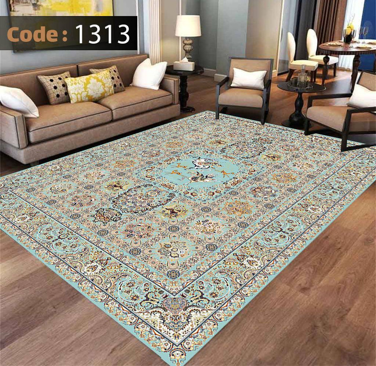 کاورفرش روفرشی دورکشدار گوشه لیفه ای لاکی ، آبی و متنوع کد 1313