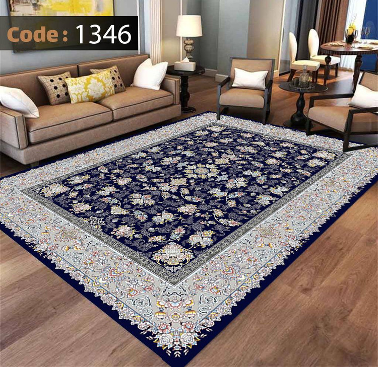 کاورفرش روفرشی دورکشدار گوشه لیفه ای لاکی ، آبی و متنوع کد 1346