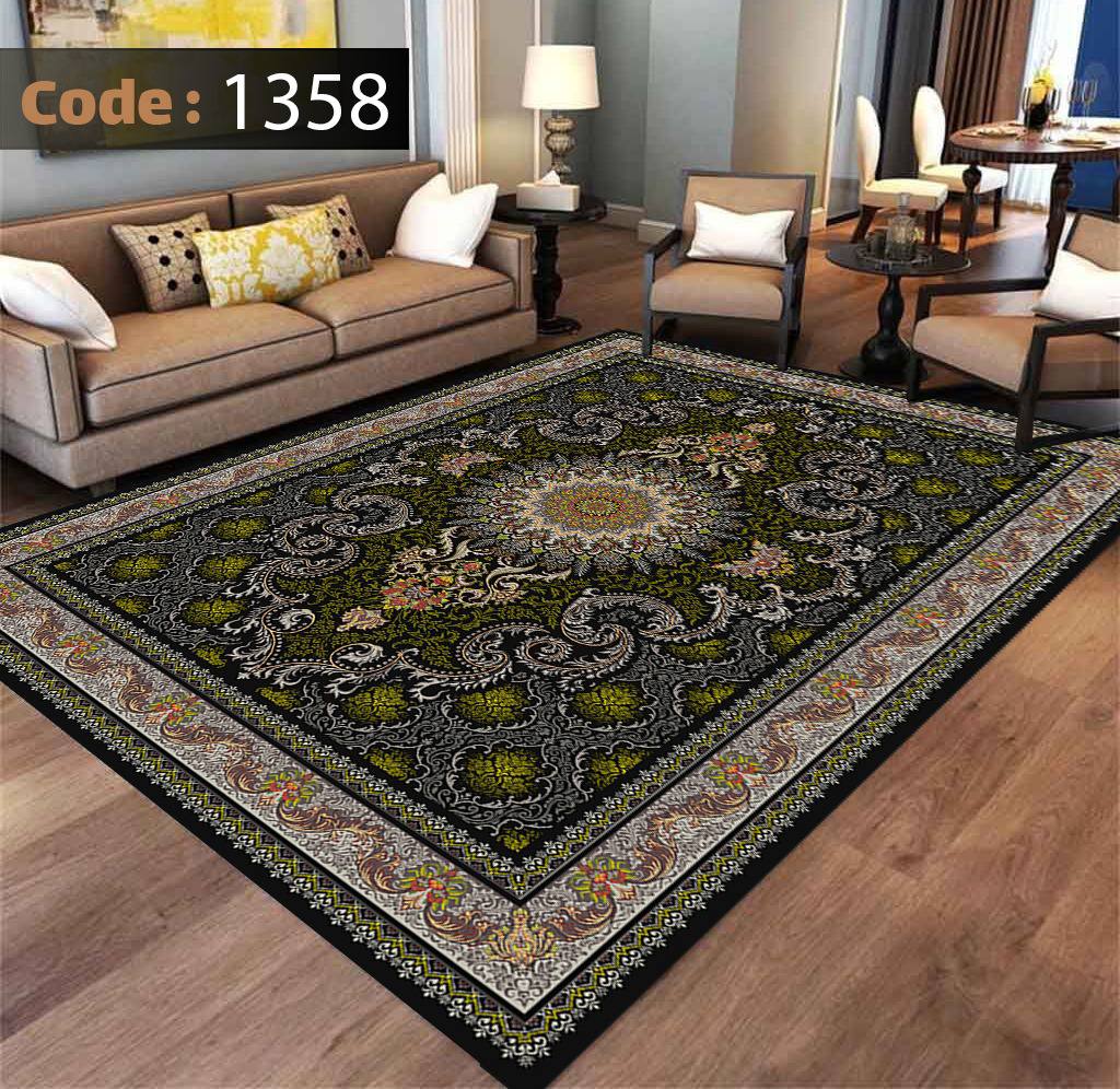 کاورفرش روفرشی دورکشدار گوشه لیفه ای لاکی ، آبی و متنوع کد 1358