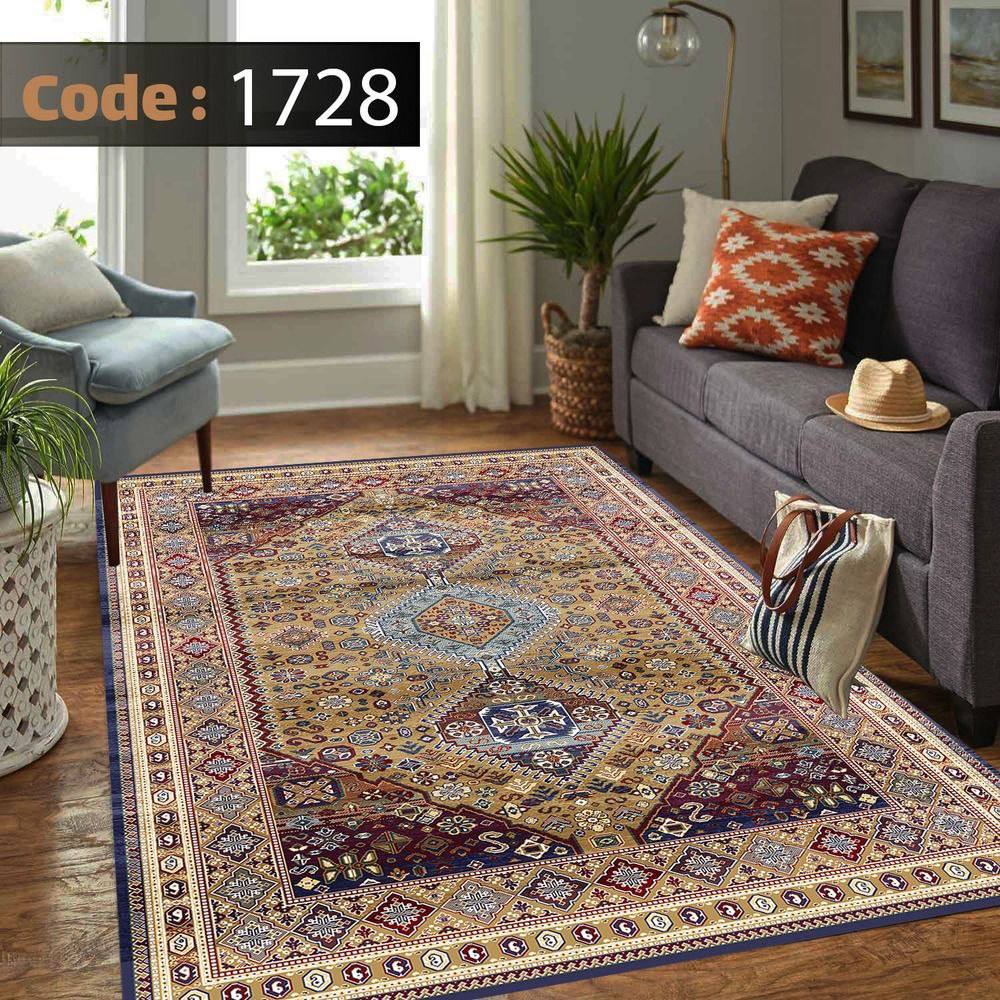 کاورفرش روفرشی دورکشدار گوشه لیفه ای لاکی ، آبی و متنوع کد 1728