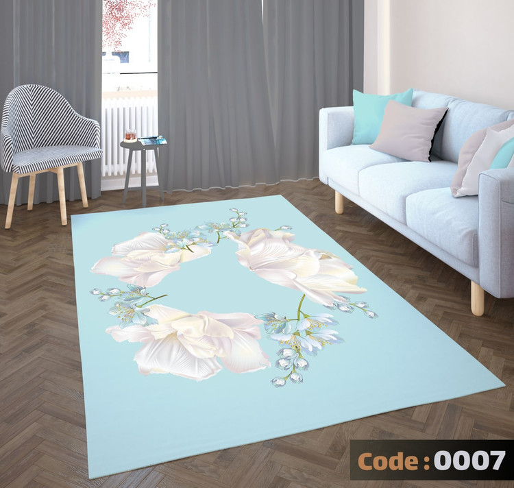 کاورفرش روفرشی دورکشدار گوشه لیفه ای لاکی ، آبی و متنوع کد 0007