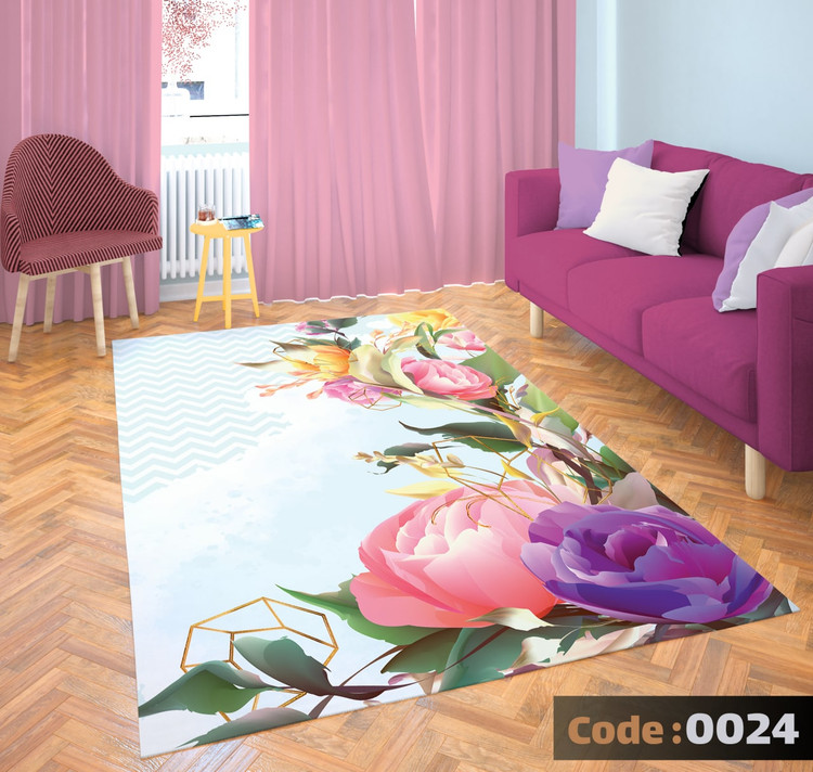 کاورفرش روفرشی دورکشدار گوشه لیفه ای لاکی ، آبی و متنوع کد 0024