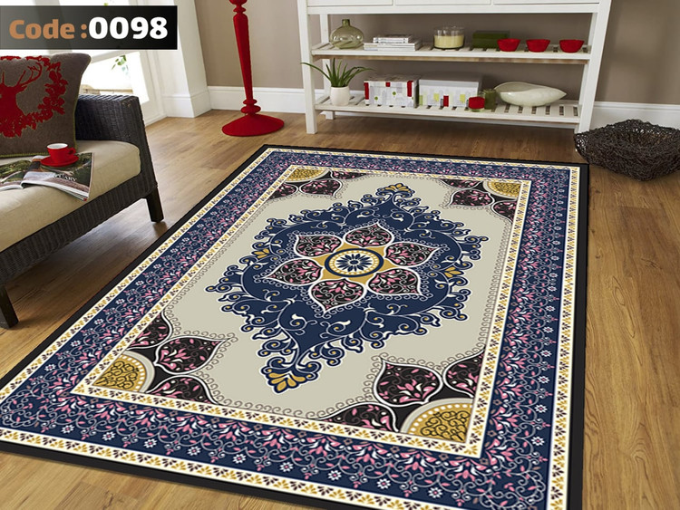 کاورفرش روفرشی دورکشدار گوشه لیفه ای لاکی ، آبی و متنوع کد 0098