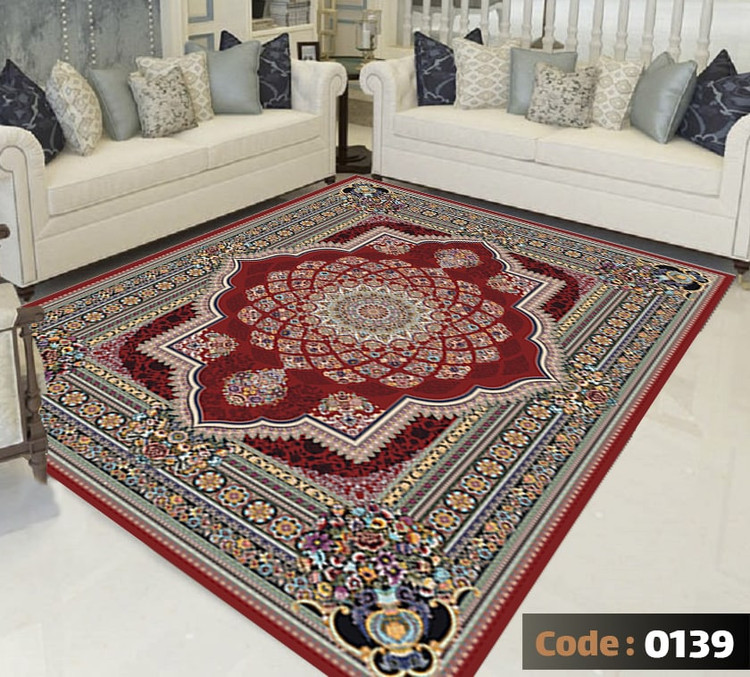 کاورفرش روفرشی دورکشدار گوشه لیفه ای لاکی ، آبی و متنوع کد 0139