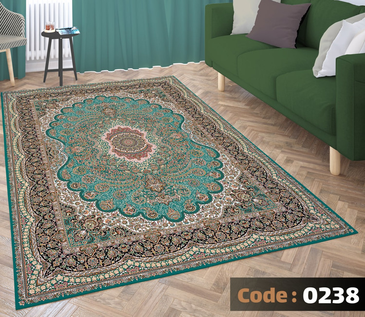 کاورفرش روفرشی دورکشدار گوشه لیفه ای لاکی ، آبی و متنوع کد 0238
