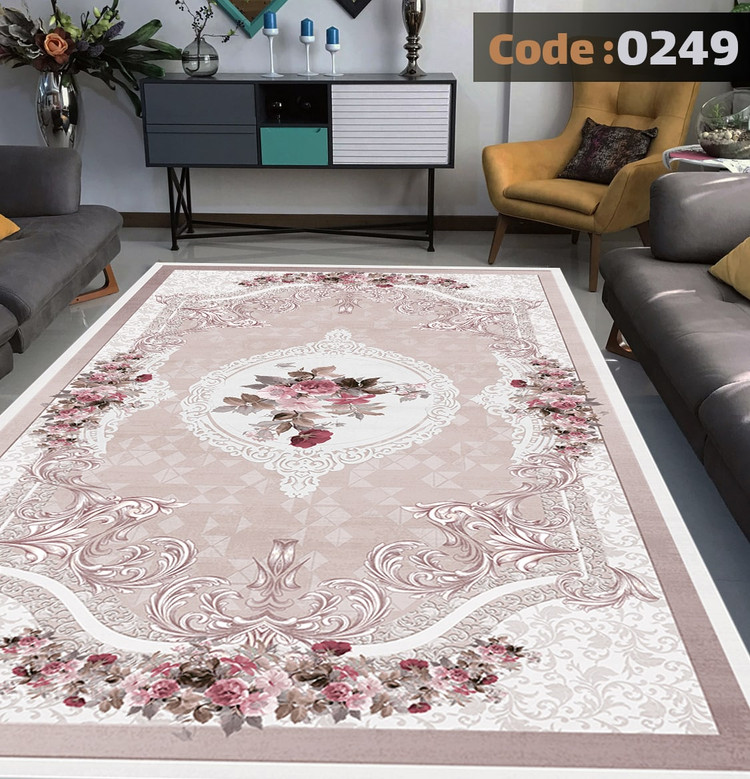 کاورفرش روفرشی دورکشدار گوشه لیفه ای لاکی ، آبی و متنوع کد 0249