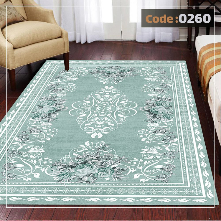کاورفرش روفرشی دورکشدار گوشه لیفه ای لاکی ، آبی و متنوع کد 0260