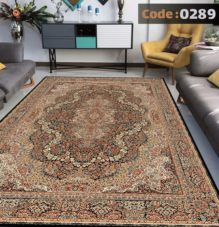 کاورفرش روفرشی دورکشدار گوشه لیفه ای لاکی ، آبی و متنوع کد 0289