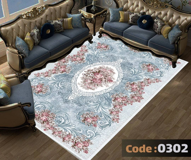 کاورفرش روفرشی دورکشدار گوشه لیفه ای لاکی ، آبی و متنوع کد 0302