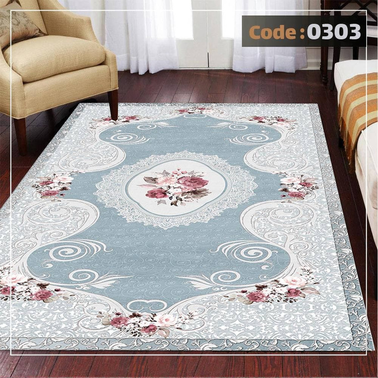کاورفرش روفرشی دورکشدار گوشه لیفه ای لاکی ، آبی و متنوع کد 0303