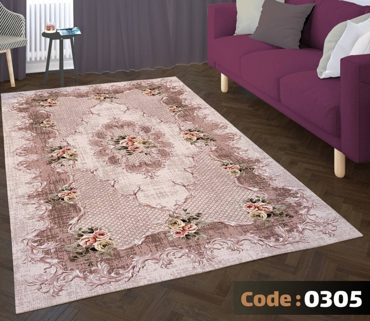 کاورفرش روفرشی دورکشدار گوشه لیفه ای لاکی ، آبی و متنوع کد 0305