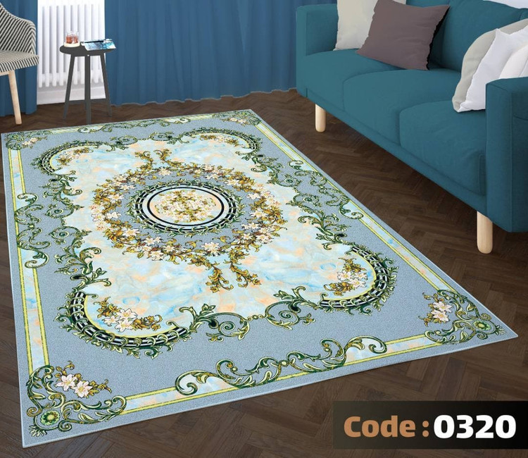 کاورفرش روفرشی دورکشدار گوشه لیفه ای لاکی ، آبی و متنوع کد 0320