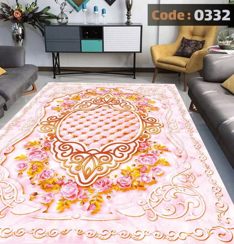 کاورفرش روفرشی دورکشدار گوشه لیفه ای لاکی ، آبی و متنوع کد 0332