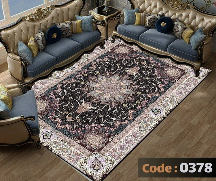 کاورفرش روفرشی دورکشدار گوشه لیفه ای لاکی ، آبی و متنوع کد 0378