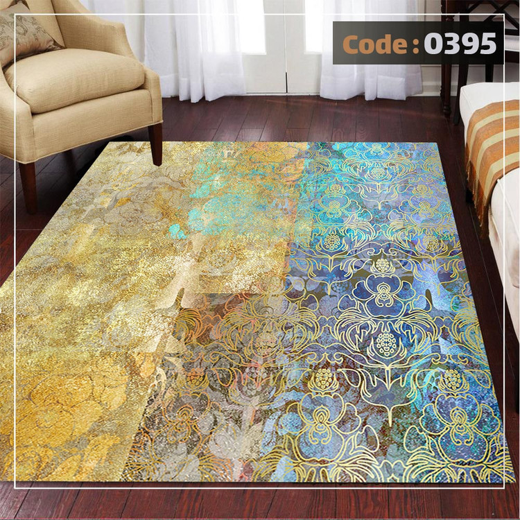 کاورفرش روفرشی دورکشدار گوشه لیفه ای لاکی ، آبی و متنوع کد 0395