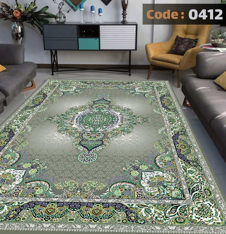 کاورفرش روفرشی دورکشدار گوشه لیفه ای لاکی ، آبی و متنوع کد 0412