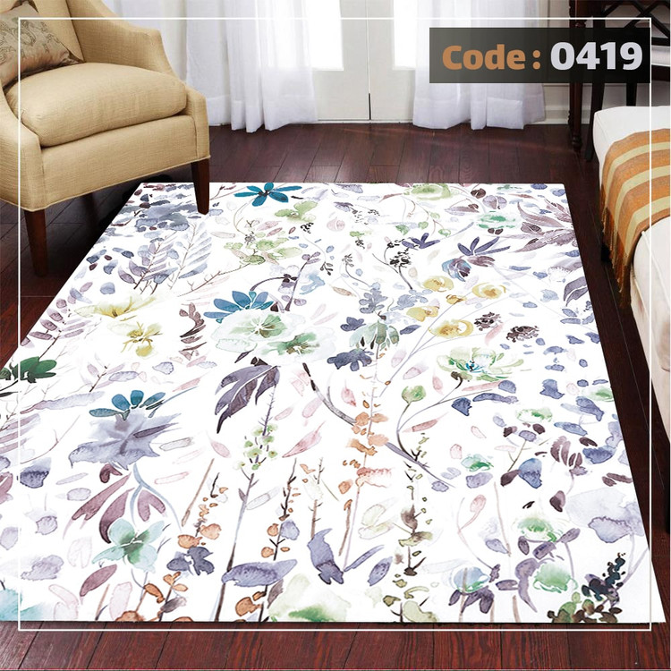 کاورفرش روفرشی دورکشدار گوشه لیفه ای لاکی ، آبی و متنوع کد 0419