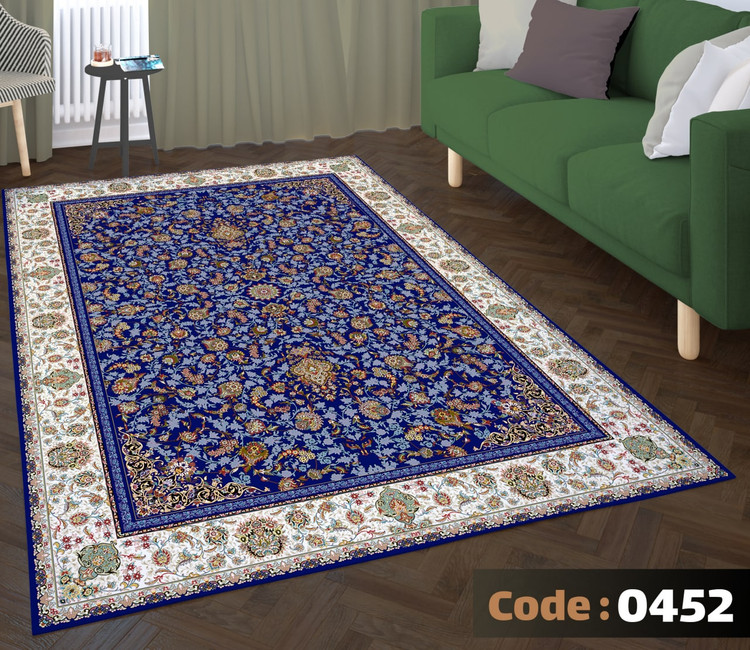 کاورفرش روفرشی دورکشدار گوشه لیفه ای لاکی ، آبی و متنوع کد 0452