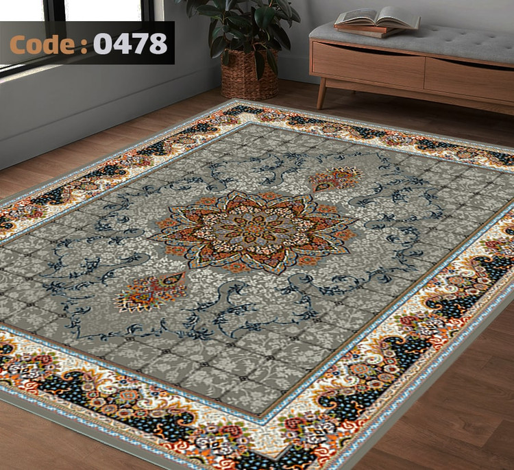 کاورفرش روفرشی دورکشدار گوشه لیفه ای لاکی ، آبی و متنوع کد 0478